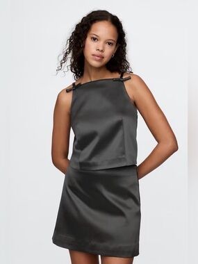 Gap Satin Square Neck Bow Strap Top Black Size M NWT